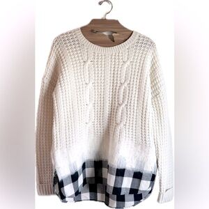 Madewell Ivory and Navy Patterned Crew Neck Sweater